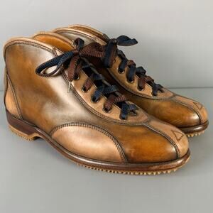 CALEFFI Size 8 Brown Burnished Leather Bowling Lace-Up Shoes